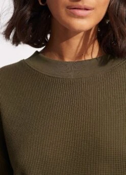 Waffle Sweat Top - Moss -Fashion Swimwear Store 54725 TO Moss 6