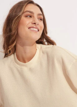 Waffle Sweat Top - Natural -Fashion Swimwear Store 54725 TO Natural 7