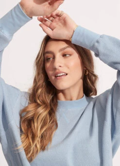 Waffle Sweat Top - Powder Blue -Fashion Swimwear Store 54725 TO PowderBlue 7