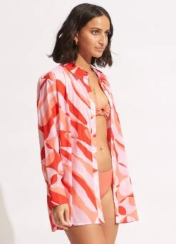Poolside Shirt - Chintz Pink -Fashion Swimwear Store 54732 TO ChintzPin 4