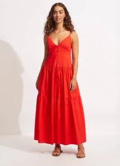 Poplin Maxi Dress - Red -Fashion Swimwear Store 54817 DR Red 2