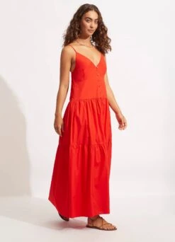 Poplin Maxi Dress - Red -Fashion Swimwear Store 54817 DR Red 3