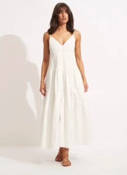Poplin Maxi Dress - White -Fashion Swimwear Store 54817 DR White 2