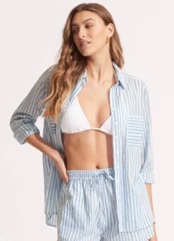 Stripe Beach Shirt - Powder Blue