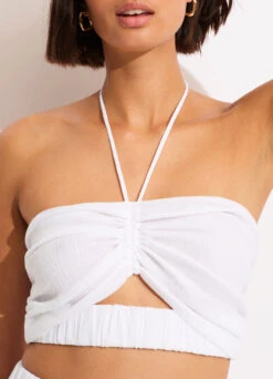 Crinkle Crop Top - White -Fashion Swimwear Store 55065 TO White 7