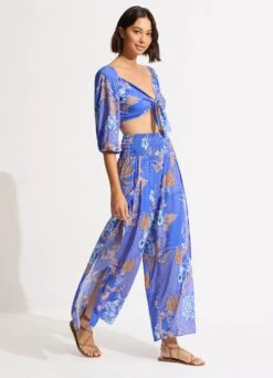 Eden Shirring Pant - Azure -Fashion Swimwear Store 55083 PA Azure 5
