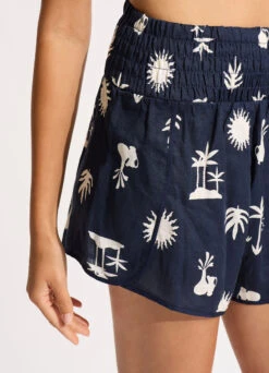 La Palma Shirring Short - True Navy -Fashion Swimwear Store 55105 SH True 20Navy 7