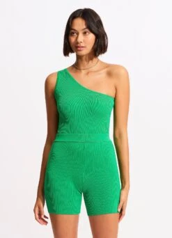 Sea Skin Rib One Shoulder Top - Green