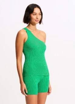 Sea Skin Rib One Shoulder Top - Green 10 Sea Skin Rib One Shoulder Top - Green -Fashion Swimwear Store 55108 KN Green 5