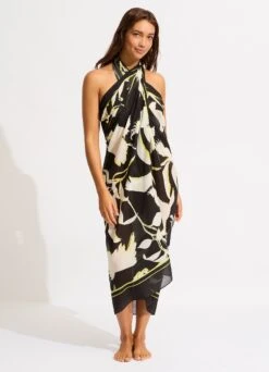 Birds Of Paradise Sarong - Black -Fashion Swimwear Store 55164 SG Black 7