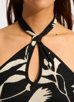 Birds Of Paradise Cropped Halter Top - Black -Fashion Swimwear Store 55204 KN Black 6