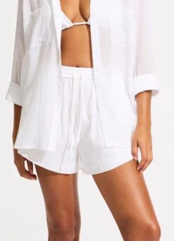 Crinkle Short - White -Fashion Swimwear Store 55208 SH White 4