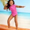 Essential Girls S/S Rash Vest - Pink -Fashion Swimwear Store 56552 Pink 1