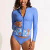 Eden Long Sleeve Rashie - Azure -Fashion Swimwear Store 60203 070 Azure 3