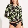 Palm Paradise Long Sleeve Sunvest - Black -Fashion Swimwear Store 60278 028 Black 3