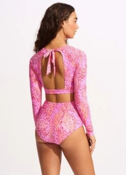 Sea Skin Long Sleeve Crop Rashie - Fuchsia Rose -Fashion Swimwear Store 60282 064 FuchsiaRos 6