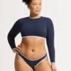 Beach Bound Cropped Long Sleeve Rashie - True Navy 1 Beach Bound Cropped Long Sleeve Rashie - True Navy -Fashion Swimwear Store 60284 072 True 20Navy 2