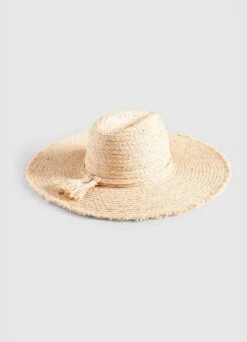 Raffia Fringe Tie Hat - Natural -Fashion Swimwear Store 71812 HT Natural 4