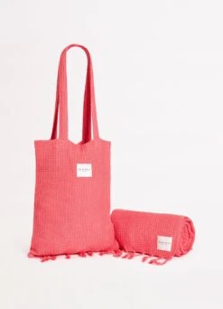 Waffle Towel & Tote Set - Sun Kissed Coral -Fashion Swimwear Store 71897 TL SunKisdCrl 2