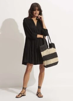 Splice Woven Tote - Black/Natural