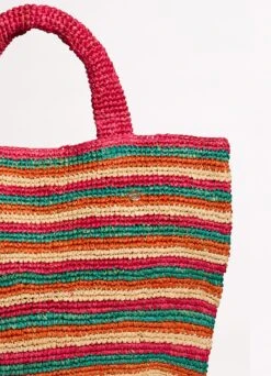 Stripe Woven Tote Bag - Multi -Fashion Swimwear Store 71990 BG Multi 4