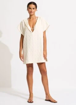 Birds Of Paradise Towel Poncho - Latte