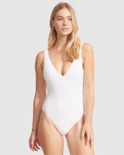 Sea Dive Deep V Neck One Piece - White -Fashion Swimwear Store I 10974 861 White 1
